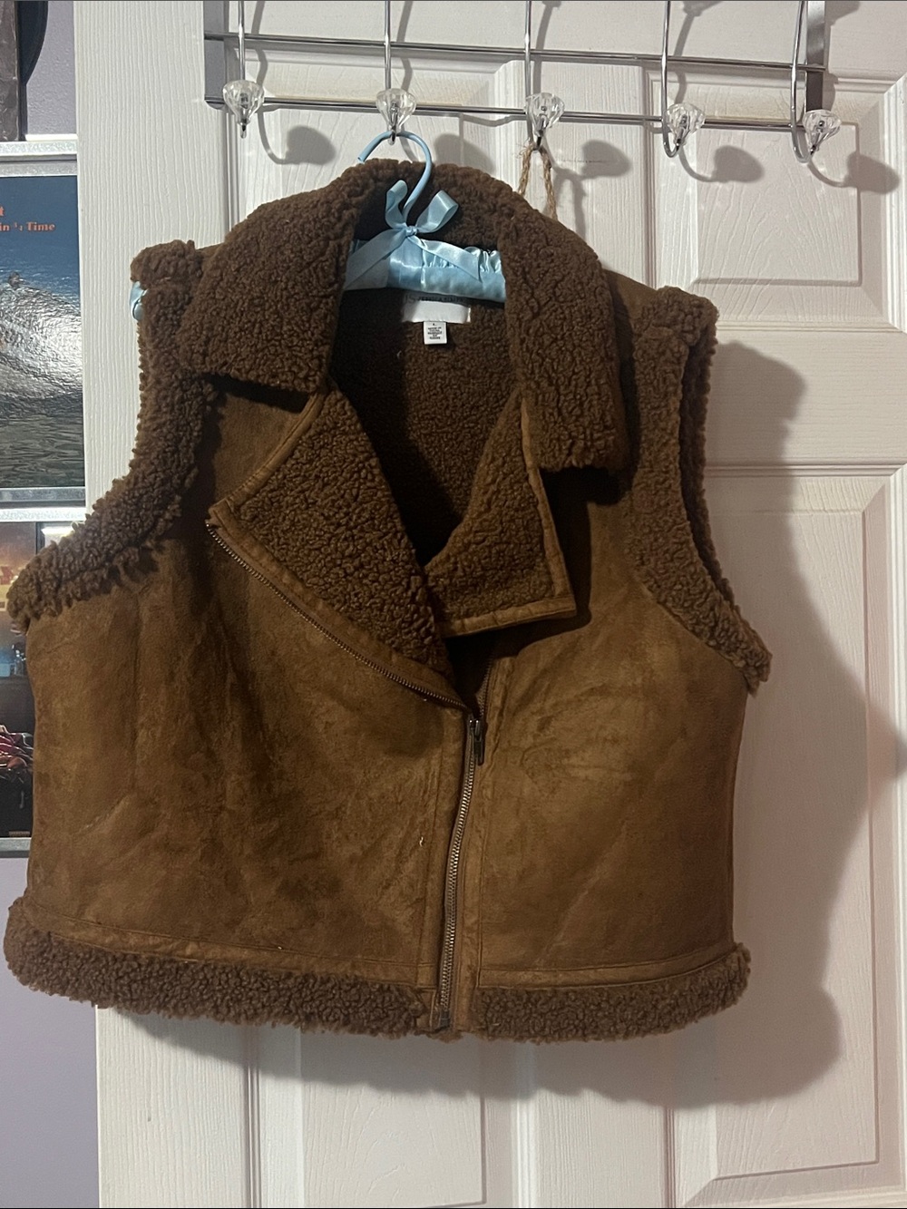 Jessica Simpson Brown Faux Shearling Vest with Light Blue Lining